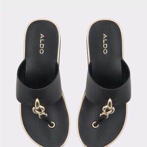 ALDO Black Slide Thong Sandals with Gold Hardware
